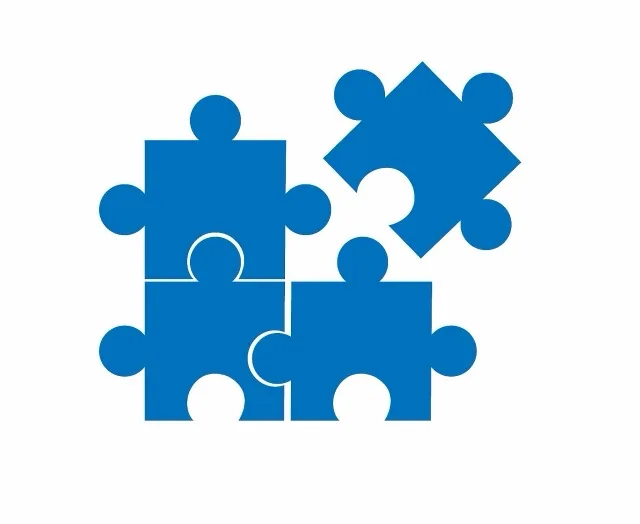 Pièces de puzzle bleues s'assemblant